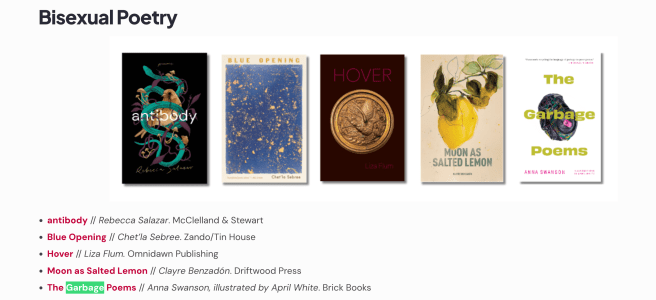 Screen shot of 2026 Bisexual Poetry Lambda Literary finalists