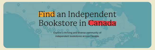 Find an independant bookstore in canada. Map in the background.